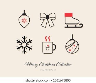 Beautiful Christmas outline flat icon pack of 6 designs on beige background