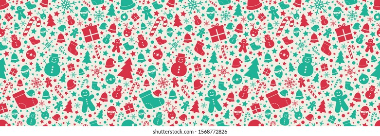 Beautiful Christmas pattern with decorations. Xmas seamless texture. Vector