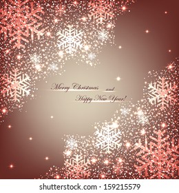 Beautiful Christmas pattern on a brown background with sparkles and snowflakes. Vector  illustration