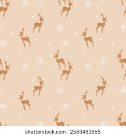 Beautiful Christmas pattern seamless pattern - deer and snowflakes, hand drawn and detailed, great for Christmas textiles, banners, wrappers, wallpapers - vector surface design