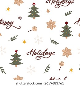 Beautiful Christmas pattern seamless, handmade pattern, great for Christmas textiles, banners, wraps, wallpapers - vector surface. Christmas elements.