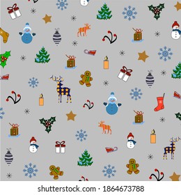 Beautiful Christmas Pattern with Seasonal Decorative Elements Repeating. Wrapping Paper Concept