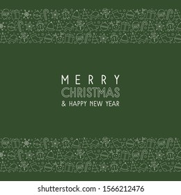 Beautiful Christmas postcard with festive icons and wishes. Xmas greeting card. Vector