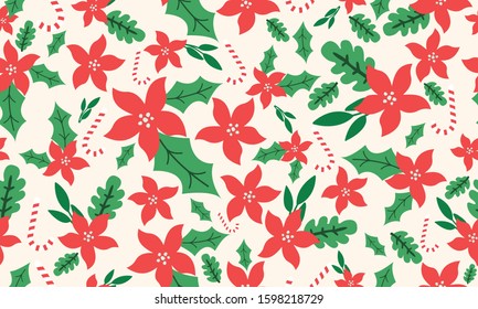 Beautiful Christmas red flower, with antique floral decor pattern.
