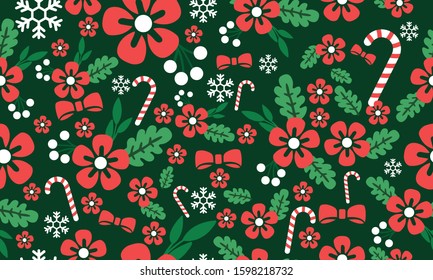 Beautiful Christmas red flower, with antique floral decor pattern.