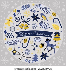 A beautiful Christmas round composition. Vector illustration