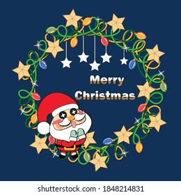 Beautiful christmas santa claus with christmas lights wreath vector illustration