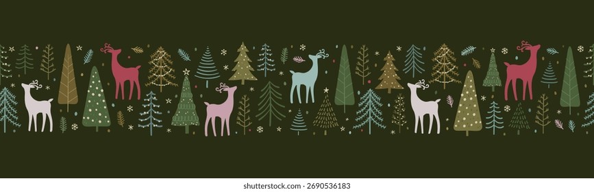 Beautiful christmas seamless pattern with deer and trees - hand drawn and detailed, great for christmas textiles, banners, wrappers, wallpapers - vector surface design