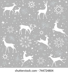 Beautiful christmas seamless pattern with gorgeous deers and snowflake. Amazing winter holiday wallpaper for your design. Vector illustration