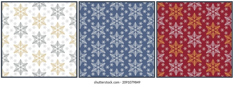 Beautiful christmas seamless pattern snowflake background. Set of three color vector illustration.
