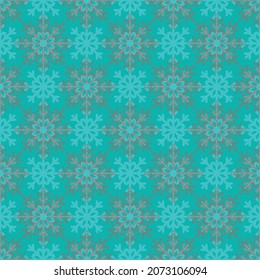 Hermosa textura de copo de nieve vectorial de Navidad sin costura sobre fondo azul. Colorido patrón estacional para envolver papel, tarjetas de felicitación, invitaciones, cajas de regalo y fondo web.