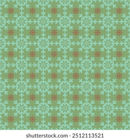 Bela textura de floco de neve de vetor sem costura de Natal em fundo verde. Um padrão sazonal clássico para embrulhar papel, cartões de saudação, convites, caixas de presente e fundo da web.