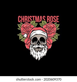 Beautiful christmas skull and rose vector template