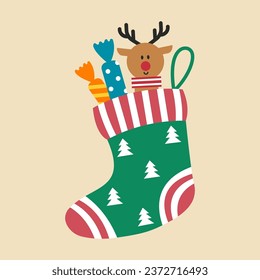 Beautiful Christmas sock with gifts on light background