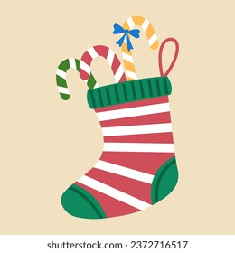 Beautiful Christmas sock with gifts on light background