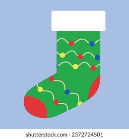 Beautiful Christmas sock on color background