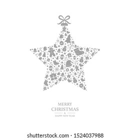 Beautiful Christmas star made of festive elements. Xmas greeting card. Vector