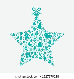 Beautiful Christmas star made of festive ornaments. Vector