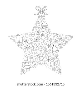 Beautiful Christmas star made of festive ornaments. Vector