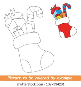 Beautiful Christmas Stocking Sock To Be Colored, The Coloring Book For Preschool Kids With Simple Educational Gaming Level.