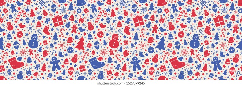 Beautiful Christmas texture with festive elements. Seamless pattern. Vector