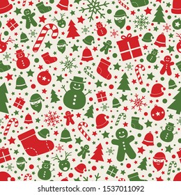 Beautiful Christmas texture with festive elements. Seamless pattern. Vector