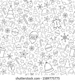 Beautiful Christmas texture with festive elements. Seamless pattern. Vector