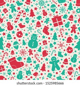 Beautiful Christmas texture with ornaments. Xmas seamless pattern. Vector