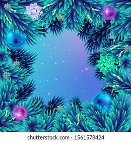 beautiful Christmas tree frame in violet tones