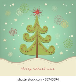 Beautiful christmas tree. Greeting card.