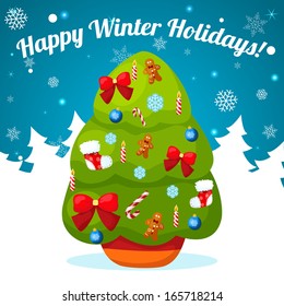 Beautiful Christmas tree  for greeting postcard