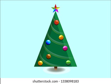 Beautiful christmas tree having balls decoration and colorful star.
