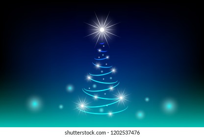 Beautiful christmas tree with light and stars, decoration for new year party.