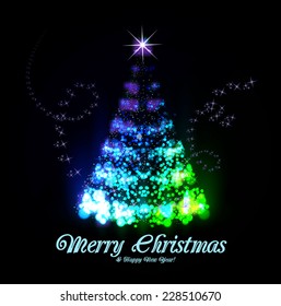 Beautiful christmas tree from light vector background