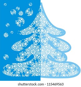 beautiful christmas tree on blue background. Vector illustration