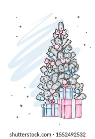 A beautiful Christmas tree in the vector. Illustration for a card or poster. New Year's and Christmas.
