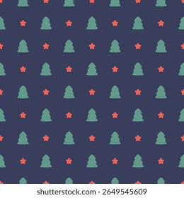 Bonitas árvores de Natal vetor padrão sem emenda. Cartão xmas colorido. Feliz Ano Novo design para fundo, cartão de saudação, papel de embalagem, tecido, têxtil, papel de parede, artigos de papelaria.