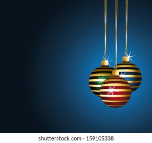 Beautiful christmas vector background with colorful striped baubles.