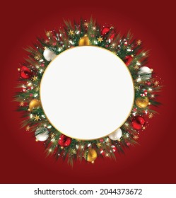Beautiful Christmas vector illustration. Red background. . Christmas background empty space.
