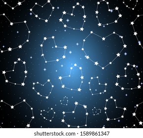 Beautiful Christmas vector seamless pattern with heart-shaped starry constellations