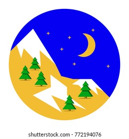 Beautiful Christmas winter landscape background. Christmas forest woods with mountains. New Year Flat design, vector illustration EPS10