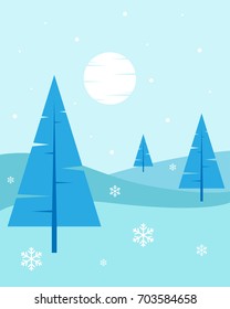 Beautiful Christmas Winter Landscape - Flat, New Year, Vector Illustration