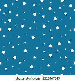 Beautiful christmas wrapping paper with snowflakes. Falling snow on blue background. Design print for wallpaper or bed linen. Xmas backdrop. Geometric pattern for new year wrapping paper.