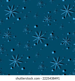 Beautiful christmas wrapping paper with snowflakes. Falling snow on green background. Design print for wallpaper or bed linen. Xmas backdrop. Geometric pattern for new year wrapping paper.