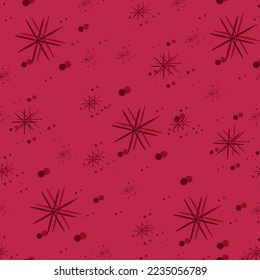 Beautiful christmas wrapping paper with snowflakes. Falling snow on viva magenta background. Design print for wallpaper or bed linen. Xmas backdrop. Geometric pattern for new year wrapping paper.