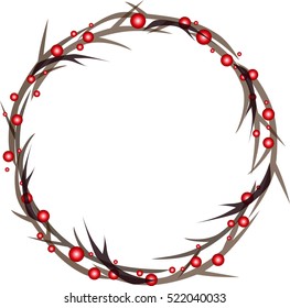 Beautiful Christmas wreath with branches and berries. Hand drawn vector illustration.