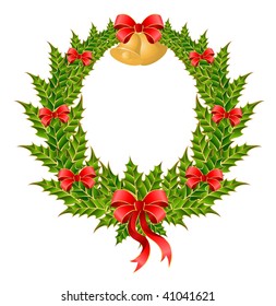 Beautiful Christmas Wreath Red Bow Stock Vector (royalty Free) 41041621 