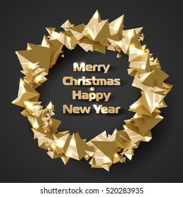 Beautiful Christmas wreath of stylized triangular pyramids