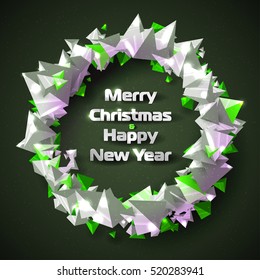 Beautiful Christmas wreath of stylized triangular pyramids