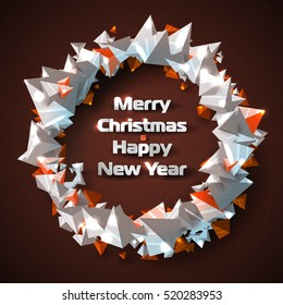 Beautiful Christmas wreath of stylized triangular pyramids